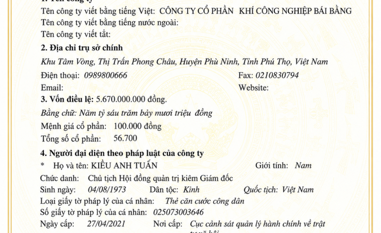 Chứng nhận đăng ký doanh nghiệp
