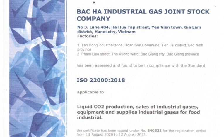 Chứng nhận ISO CO2 thực phẩm